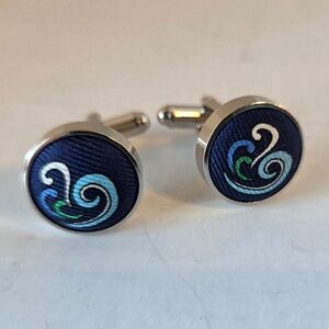 Men’s Navy Embroidered Wave Cufflinks Cloth